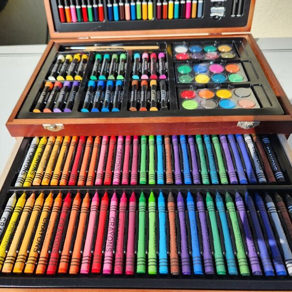 NEW LARGE Wood Box with Art Painting Drawing Supplies Set School Storage Box Org - Picture 13 of 16